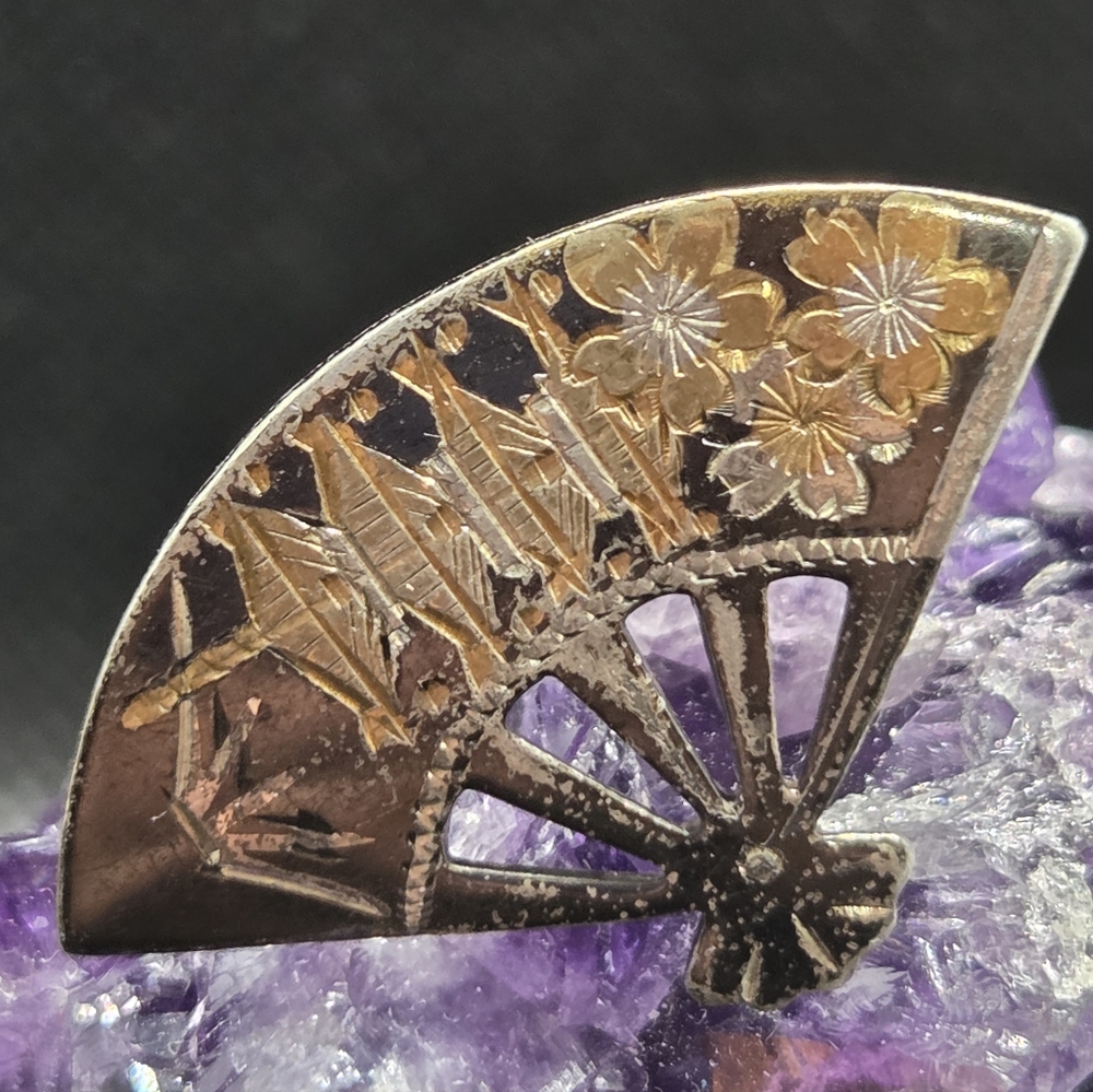 Damascene Fan-Shaped Earrings Sterling Silver - Picture 3 of 10